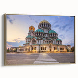 Framed canvas of a Bulgarian landscape in black with vintage poster art style, ideal for bedroom wall art.