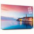 Acrylic print of a Croatian landscape in muted blues and greens, suitable for bedroom or dining room decor.
