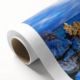 Art deco poster of a European Cyprus scenery in muted earth tones on rolled canvas, ideal for nursery wall art.