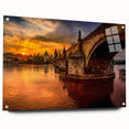 Acrylic print of Prague scenery with muted earth tones, ideal for dining room decor.