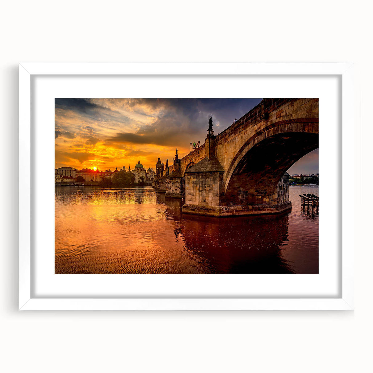 Textured art print of Prague skyline in muted earth tones on a framed canvas, ideal for bedroom decor.