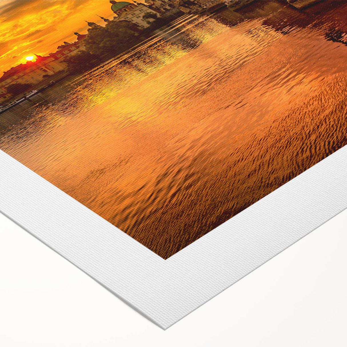 Art deco poster of Prague skyline in muted earth tones on rolled canvas, suitable for dining room wall art.