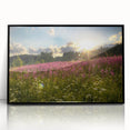 Large abstract wall art depicting a European Czech Republic scenery in muted earth tones, framed in black acrylic.