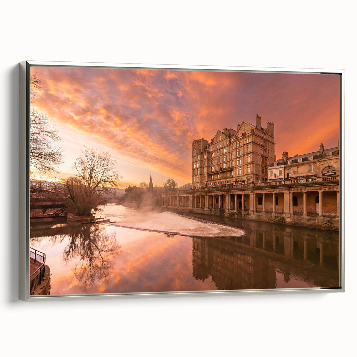 Framed canvas landscape art painting depicting a vintage European scene in muted colors, ideal for living room decor.