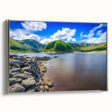 Landscape art painting of Cumbria, England, featuring muted green and blue tones on a framed canvas.