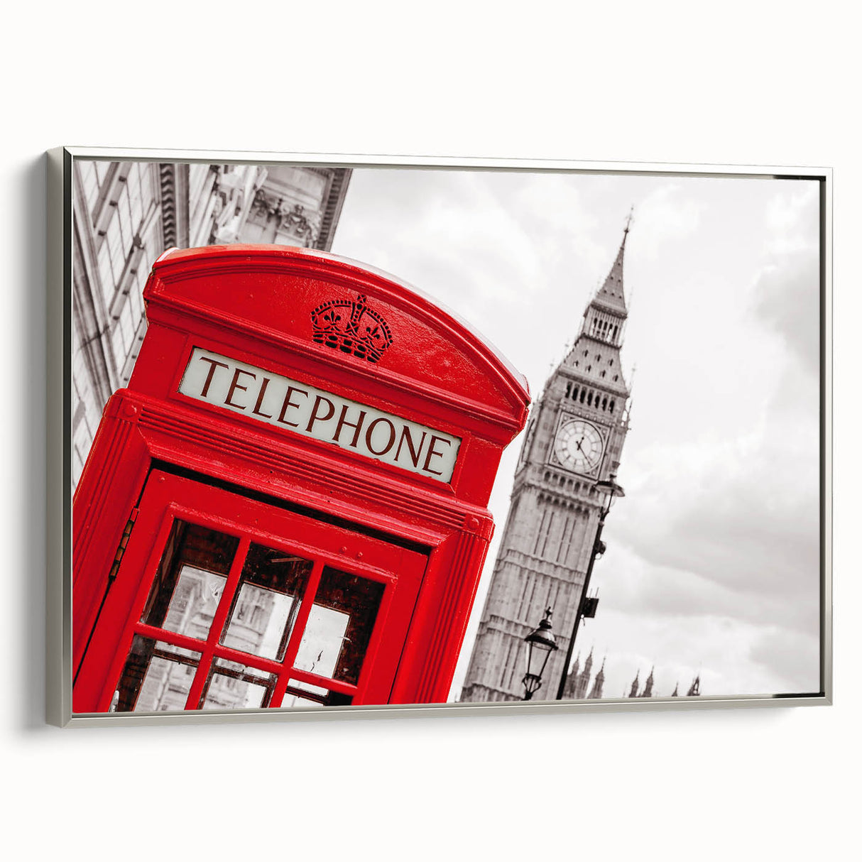Framed canvas featuring a vintage-style London landscape in muted colors, ideal for enhancing a study or office space.