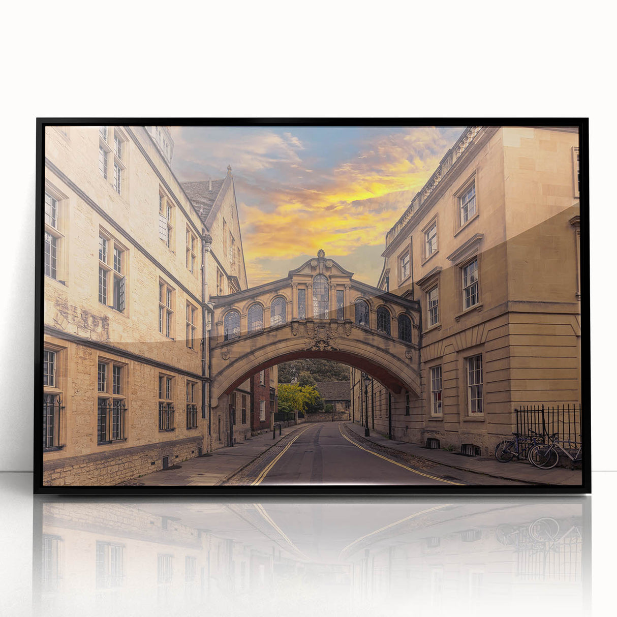 Large abstract wall art depicting the Oxford skyline in muted gray tones on a framed acrylic.