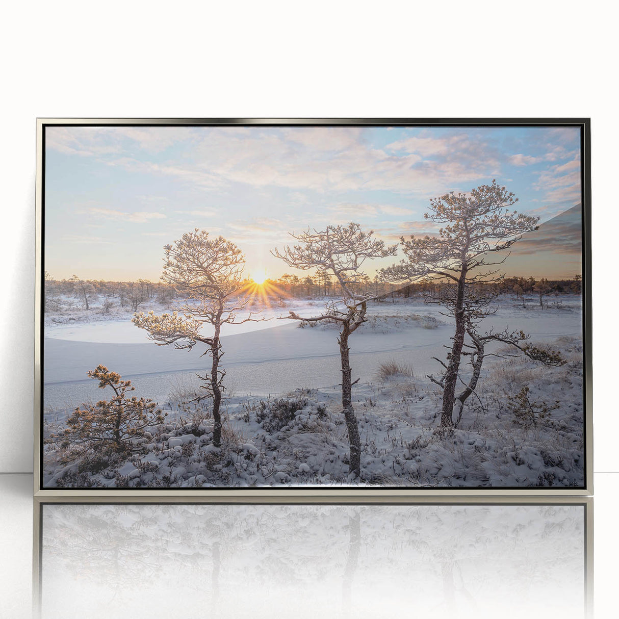 Framed acrylic print of a European Estonian landscape in muted earth tones, ideal for modern art wall decor.
