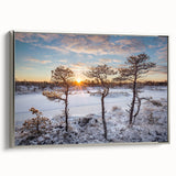 Framed canvas featuring a vintage-style landscape art painting of Estonia, with vibrant colors on a black background.