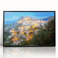 Large abstract wall art depicting a Corsican landscape in muted earth tones on a framed acrylic panel.
