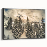 Black and white framed canvas depicting the French Alps in a vintage poster style, suited for bedroom wall decor.