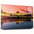 Acrylic print of Lyon, France, featuring vivid sunset colors, ideal for dining room decor.