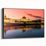 Black and white framed canvas depicting a vintage-style Lyon landscape, ideal for bedroom wall art.