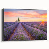 Black and white framed canvas featuring a vintage-style landscape painting of Provence, ideal for bedroom wall decor.