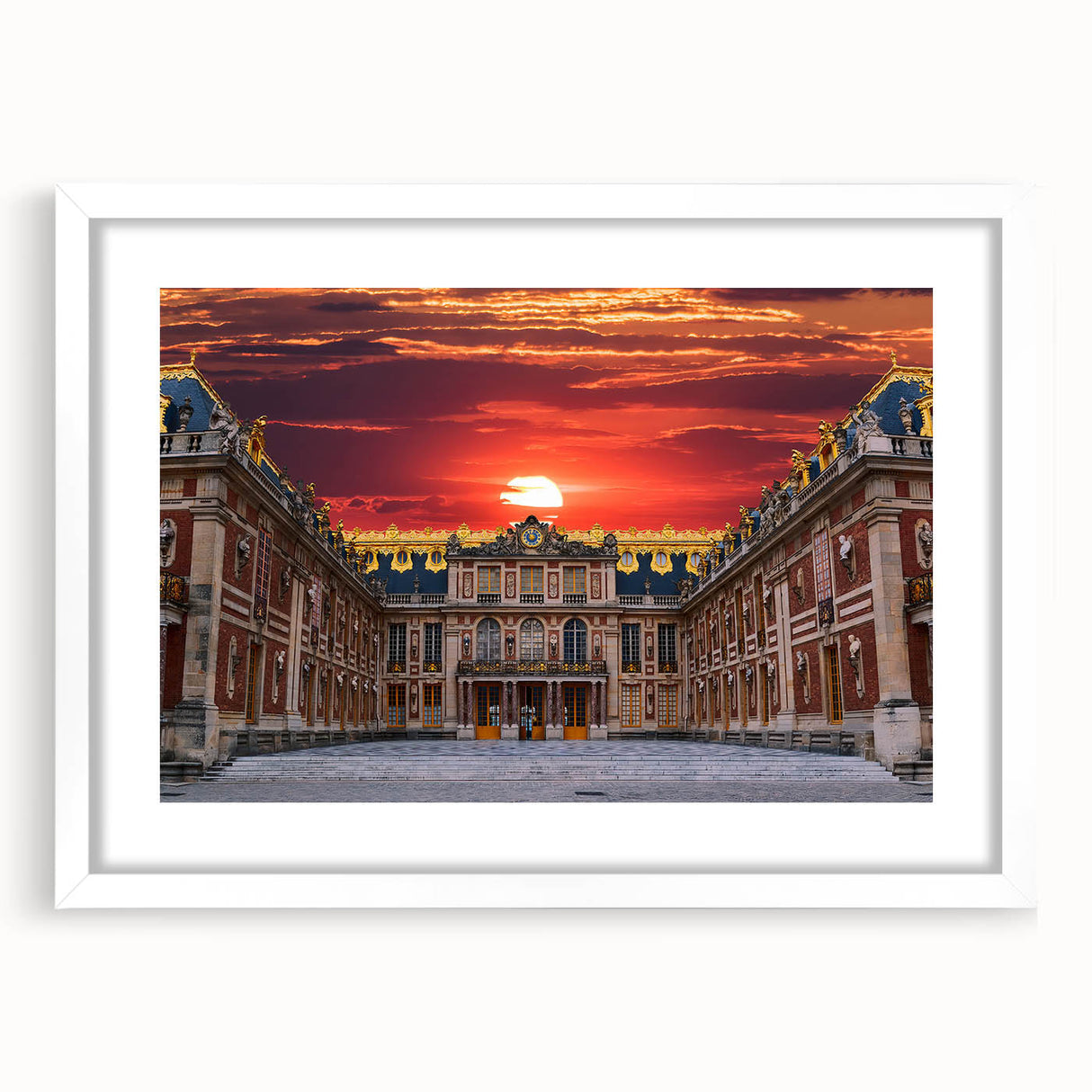 Textured art print of Versailles in muted earth tones on a framed canvas, ideal for bedroom wall decor.