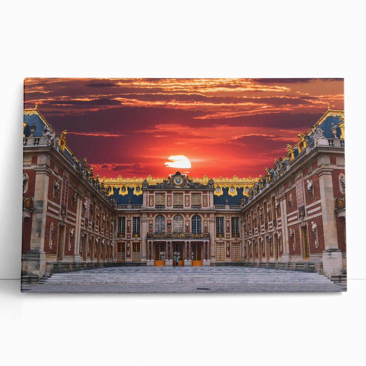 Black and white photo of the Versailles Palace on large stretched canvas, ideal for kitchen wall art.