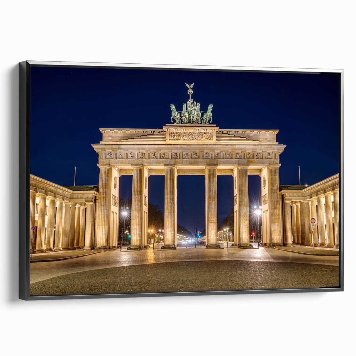 Black and white framed canvas of Berlin landscape, vintage poster art style, ideal for bedroom decor.