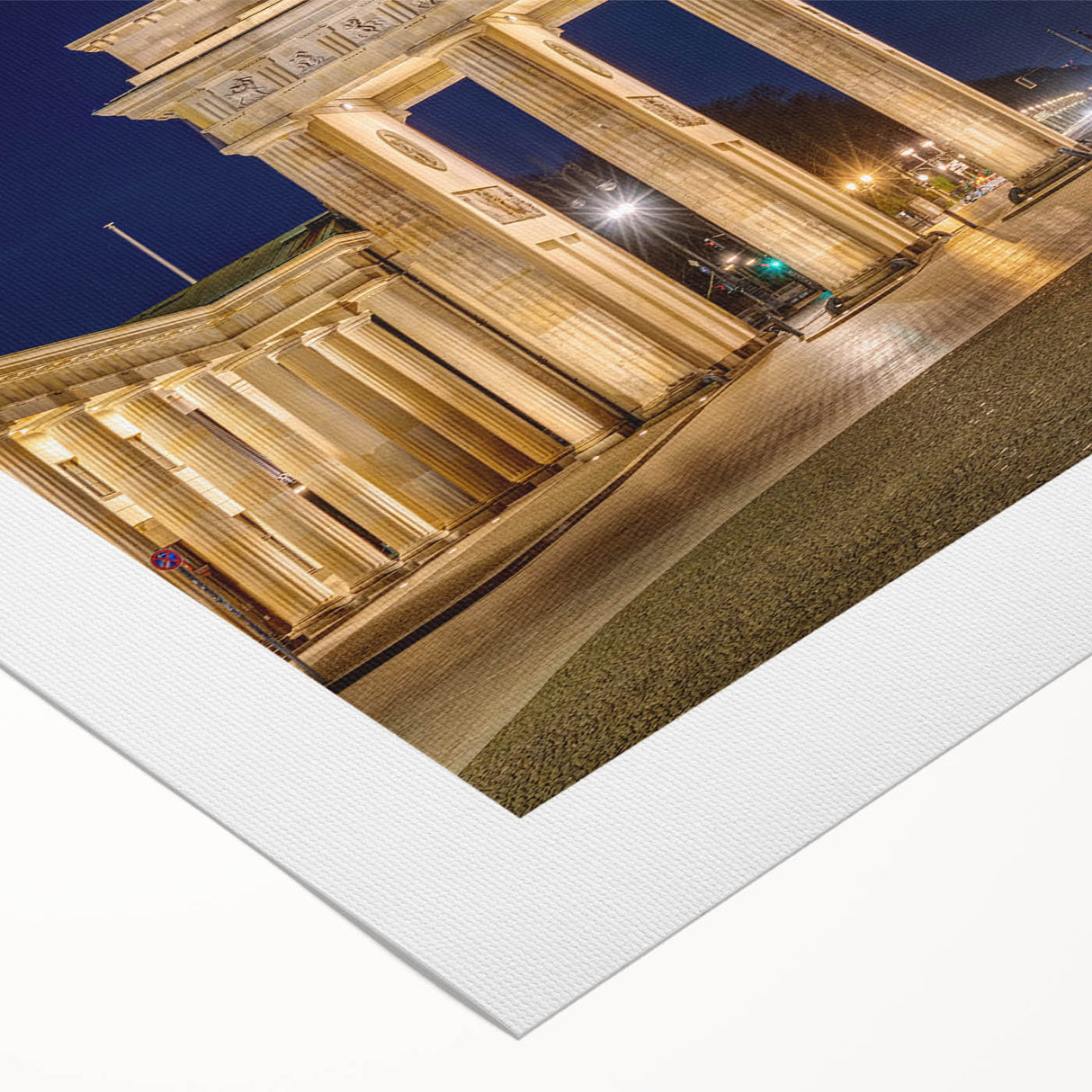 Art deco poster featuring Berlin skyline in muted gray and blue tones on rolled canvas, ideal for dining room wall art.
