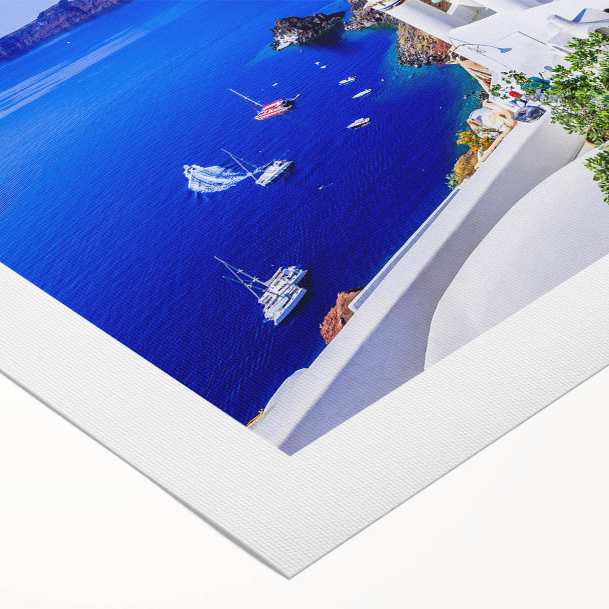 Art deco poster of Santorini in pastel shades on rolled canvas, ideal for dining room wall art.