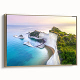 Framed canvas depicting a vintage-style European landscape in muted gold and black tones, suitable for bedroom decor.