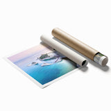 Extra large rolled print of a serene Greek landscape with muted floral elements, ideal for classy bathroom wall art.