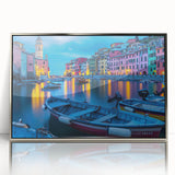 Framed acrylic print of Cinque Terre with vivid coastal colors, ideal for modern art wall decor.