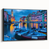 Black and white framed canvas of Cinque Terre landscape, ideal for bedroom decor.