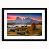 Extra large framed print of abstract Dolomites scenery with textured, colorful art ideal for living room decor.