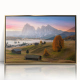 Acrylic framed print of the Dolomites in Italy, featuring muted earth tones, ideal for modern art wall decor.