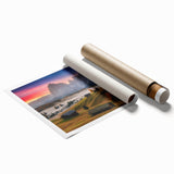 Extra large rolled print of the Dolomites in Italy, featuring vibrant green meadows and floral elements.