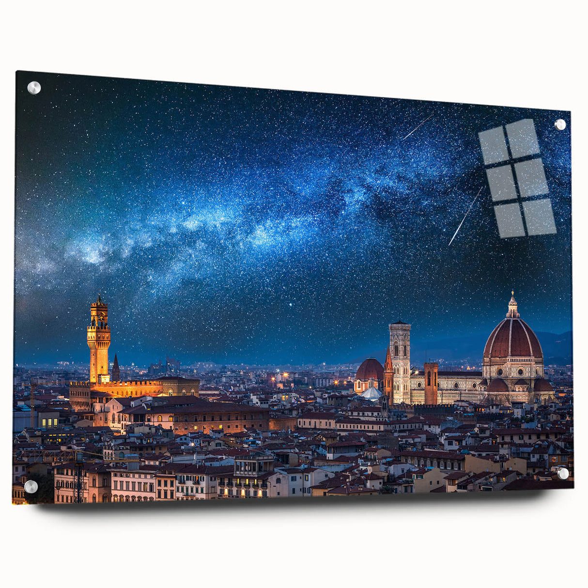 Acrylic print of Florence scenery in muted earth tones, ideal for dining room decor.