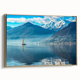 Framed canvas of Lake Como landscape in muted gold and black tones, ideal for bedroom wall art.