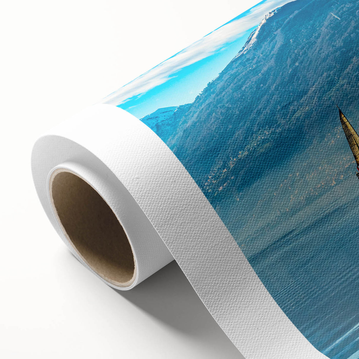 Art Deco poster of Lake Como with vibrant blue and green tones on rolled canvas, ideal for nursery wall art.