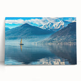 Black and white photograph of Lake Como on stretched canvas, suitable for kitchen wall art.