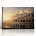 Large abstract wall art depicting a European scenery in Rome with muted earth tones on a black framed acrylic.