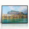 Large abstract wall art of a Sicilian landscape in muted earth tones on framed acrylic, suitable for modern art wall decor.