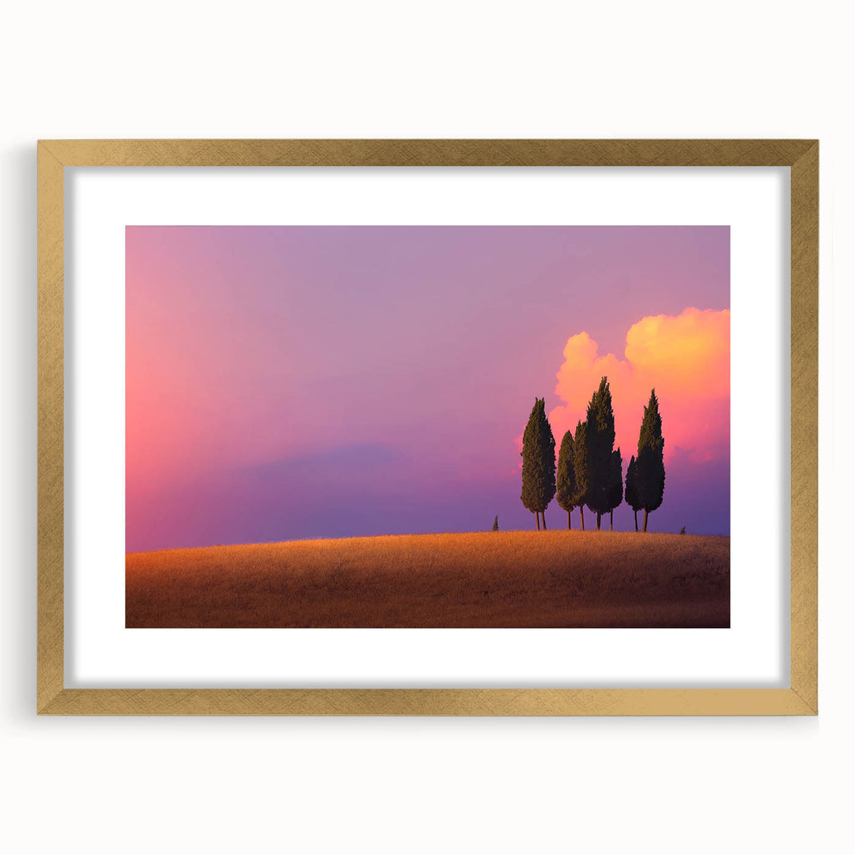 Abstract art print of a Tuscan landscape in muted earth tones on a framed canvas, ideal for dining room decor.