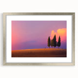 Extra large abstract art print depicting a textured Tuscan landscape in muted earth tones, framed in silver.