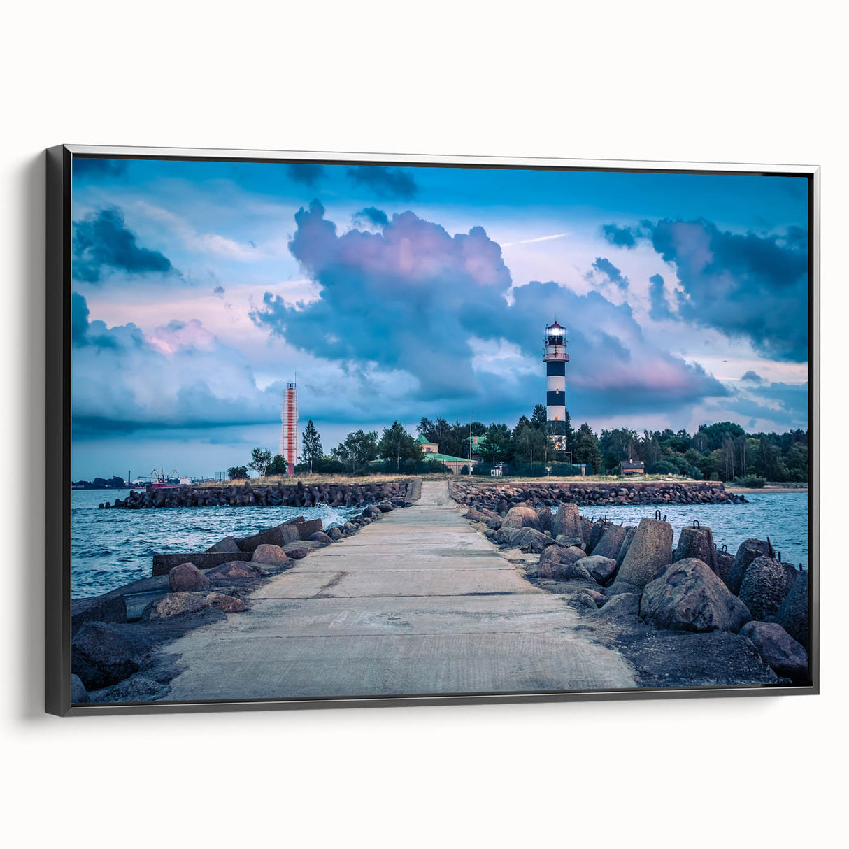 Black and white framed canvas of a vintage European landscape, ideal for bedroom wall art.