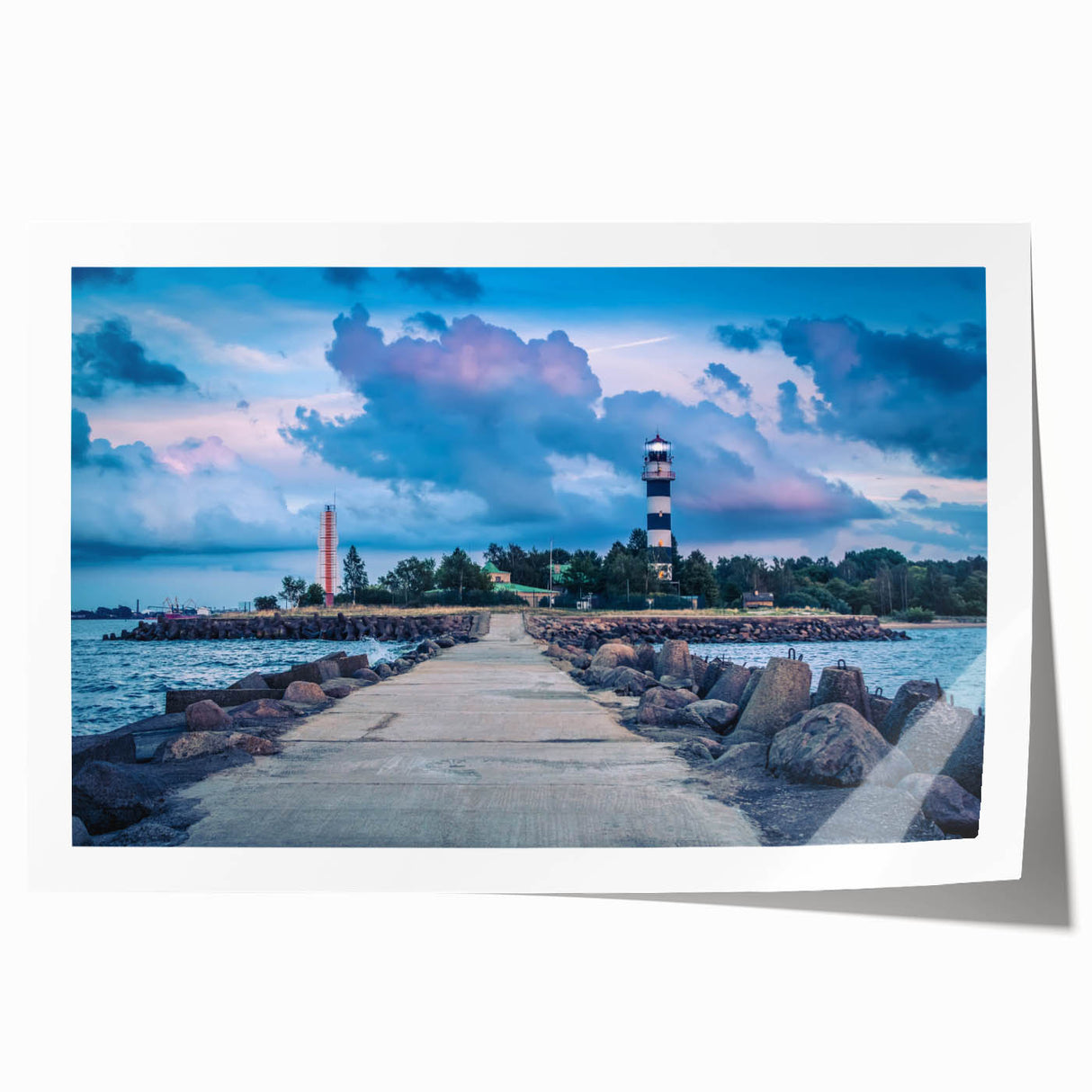 Extra large rolled print of a European Latvian landscape with vibrant green and blue tones, ideal for dining room wall art.