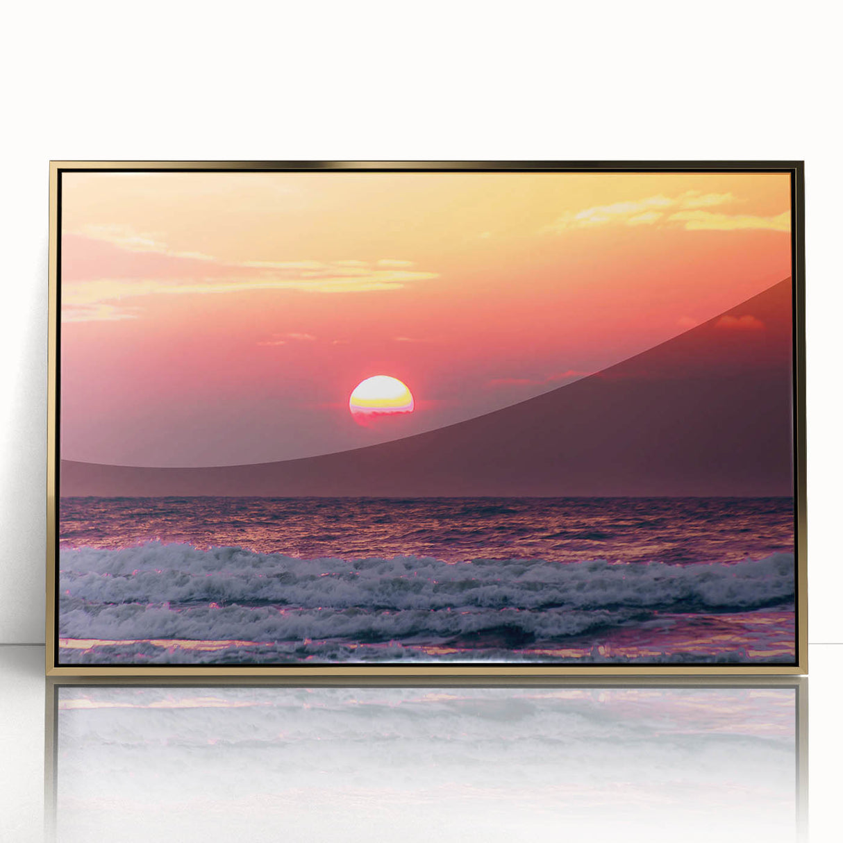 Art deco poster of a European Lithuanian landscape in gold acrylic frame, ideal for modern art wall decor.