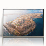 Art deco poster of Malta scenery in silver frame, acrylic print, suitable for modern art wall decor.