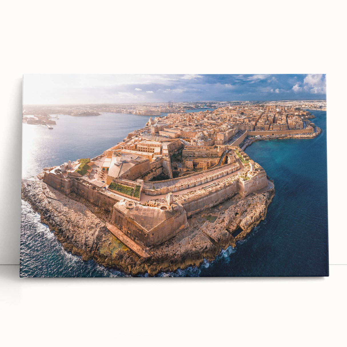 Black and white photo of European Malta scenery on large stretched canvas, suitable for kitchen wall art.