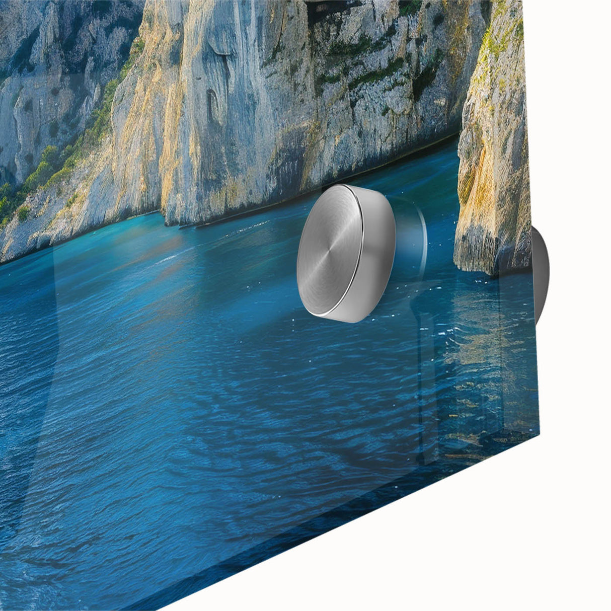 Large abstract wall art of the Mediterranean Sea in muted blue and turquoise, acrylic print.