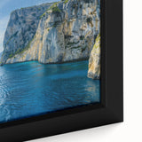 Framed canvas of a Mediterranean Sea scene in black with colorful, textured details.