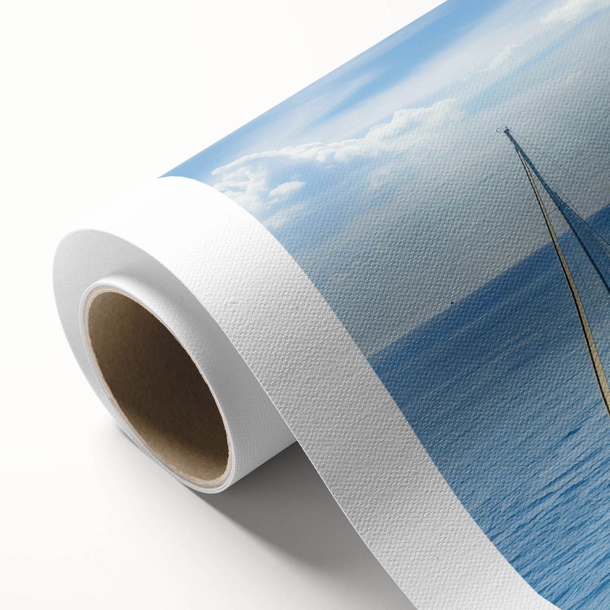 Art deco poster of the Mediterranean Sea, in muted blue and white tones on rolled canvas, ideal for nursery wall art.