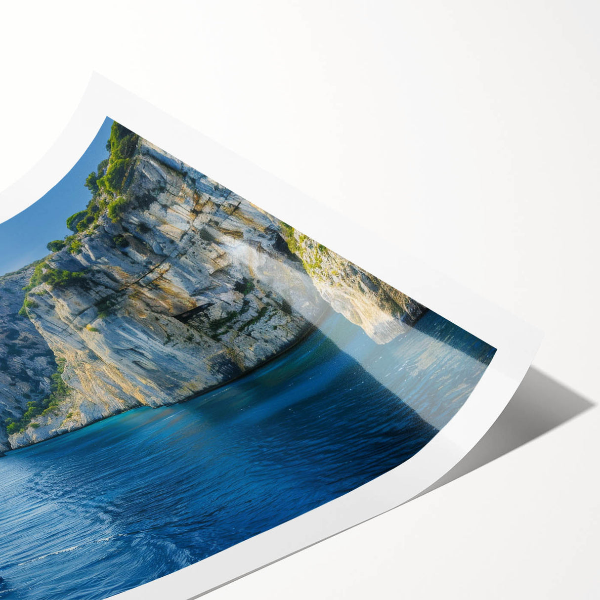 Extra large wall art featuring a line art design of flowers, set against a Mediterranean Sea backdrop.