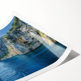 Extra large wall art featuring a line art design of flowers, set against a Mediterranean Sea backdrop.