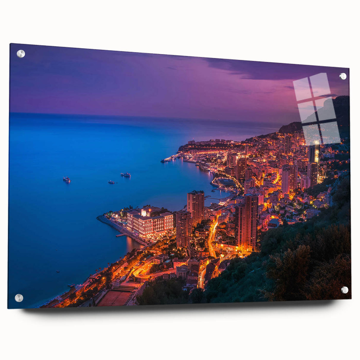 Acrylic print of a Monaco scenery with soft pastel colors, ideal for dining room art.