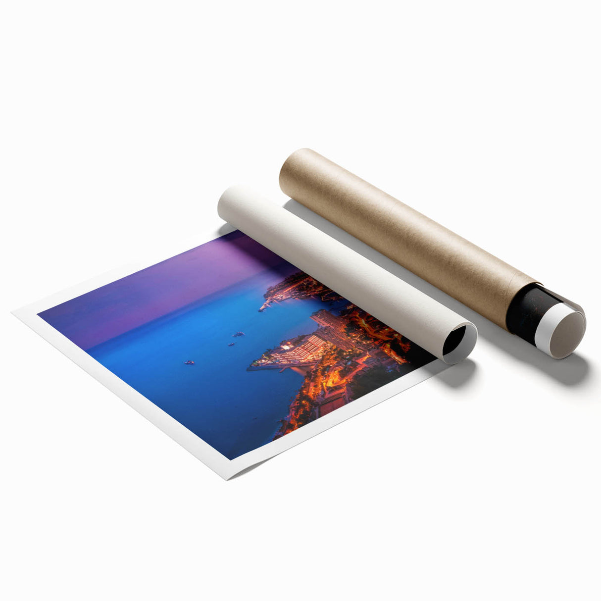 Extra large rolled print featuring a panoramic view of Monaco with vibrant floral foreground.